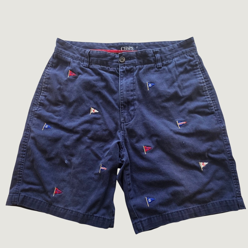 Chaps Men's Chino Shorts Navy Blue Nautical Sailing Flag Preppy Coastal Size 33